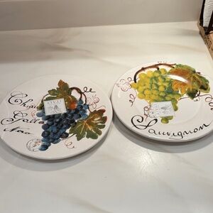 Italian Grape Design Ceramic Appetizer Plates - Set of 2